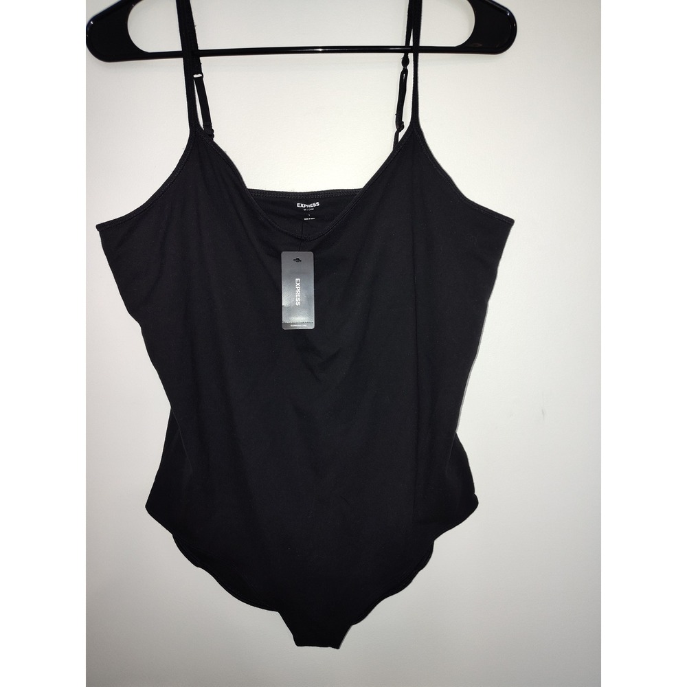 Express Bra Cami Bodysuit Womens Large Black V-NeckAdjustable Strap Cotton Blend